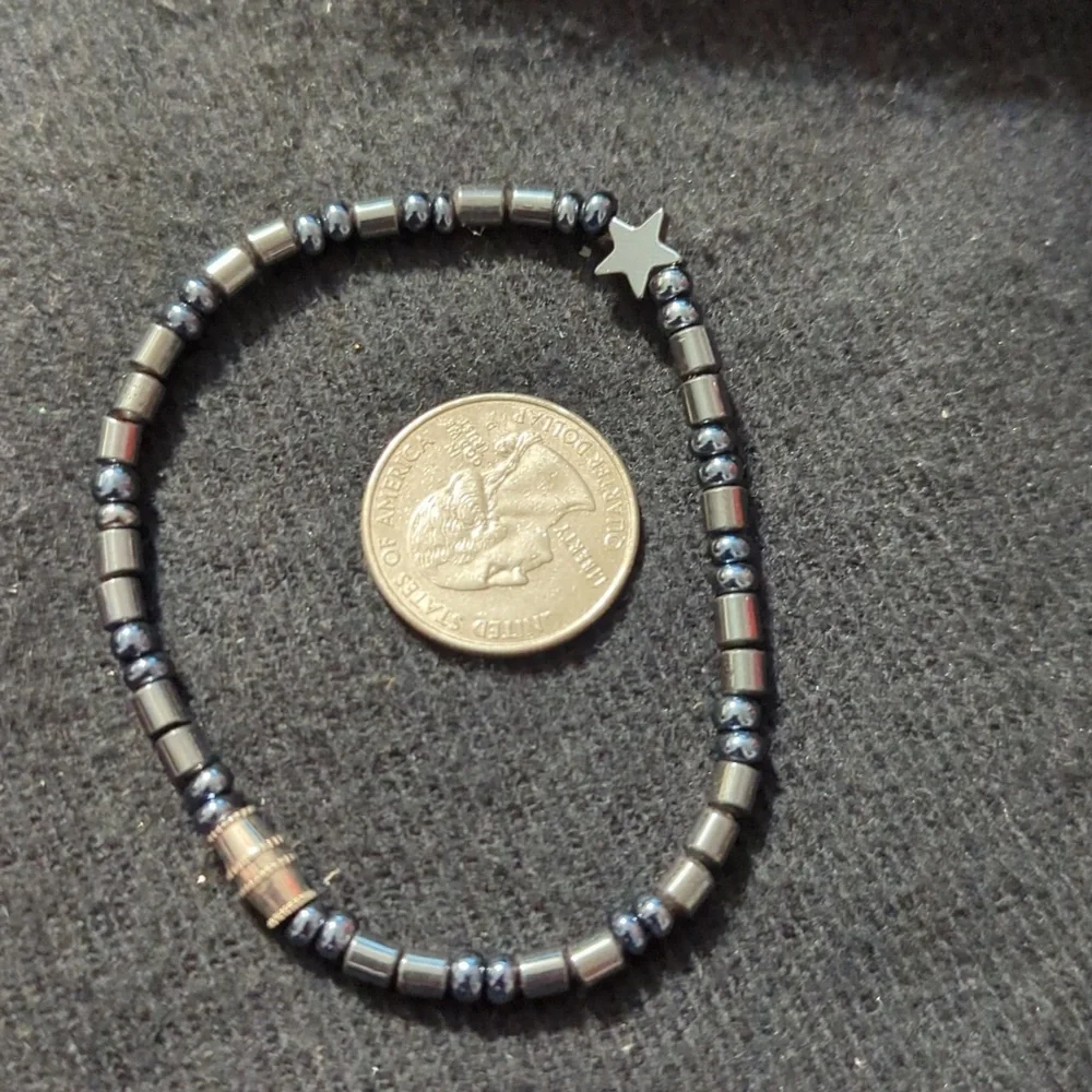 Black Hematite Gemstone Star Beaded Dainty Delicate Statement Bracelet
